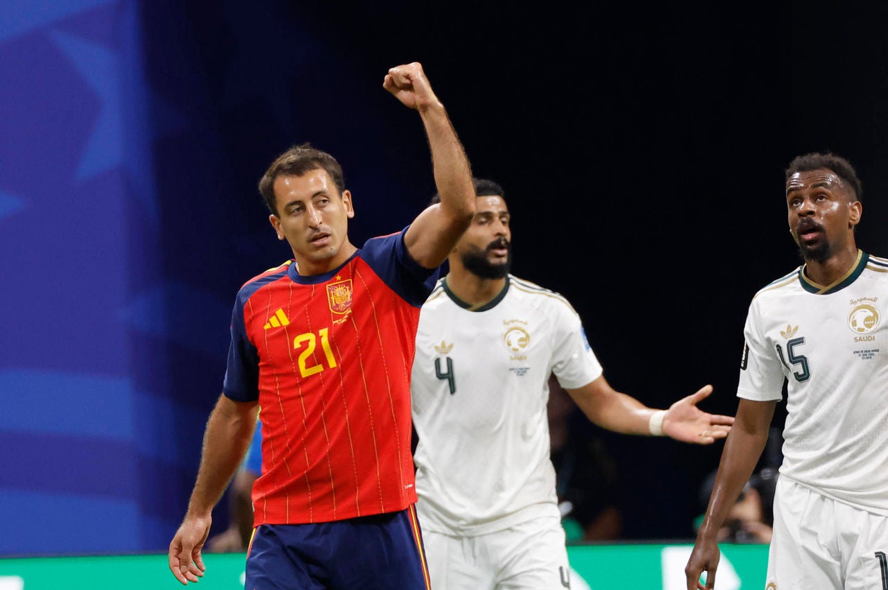 ATLANTA (ESTADOS UNIDOS), 21/06/2026.- El delantero de la selección española Mikel Oyarzábal celebra tras marcar el segundo gol del partido del Mundial 2026 entre España y Arabia Saudí, este domingo en Atlanta. EFE/Lavandeira Jr
